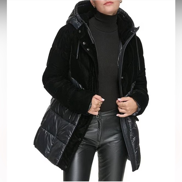NWT ANDREW MARC Frazee Varna Mixed Media Velvet Panel Parka Puffer Coat Jacket - Picture 1 of 16
